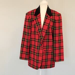 Vintage Sag Harbor Women's Classic Red & Black Plaid Tartan Blazer sz 8